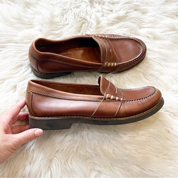 Polo Sport Ralph Lauren Brown Leather Slip On Penny Loafers Men’s Size 9.5M - Picture 2 of 9